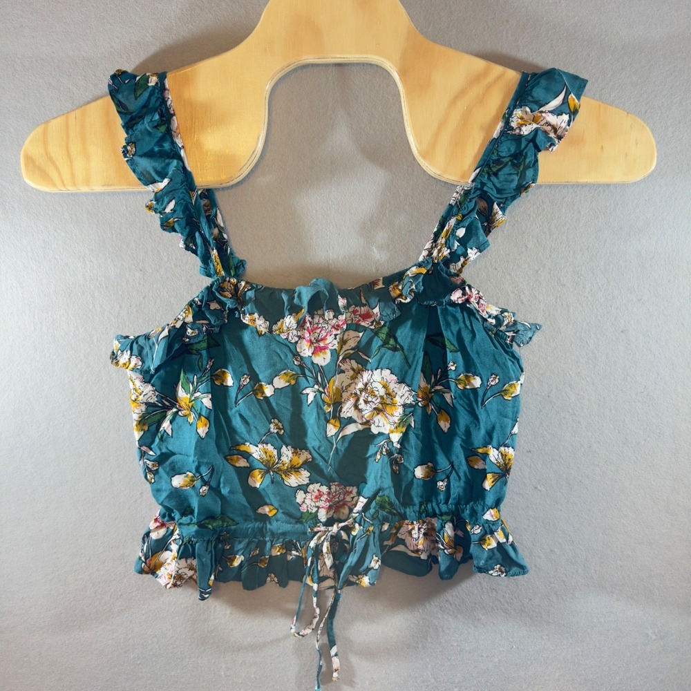 523 | Vacate The Label‎ Womens Small Floral Ruffle Crop Top Teal Blue Boho